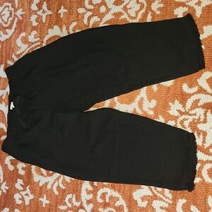 EILEEN FISHER Pants PM Organic Cotton Crinkle Gauze Frayed Hem  Black